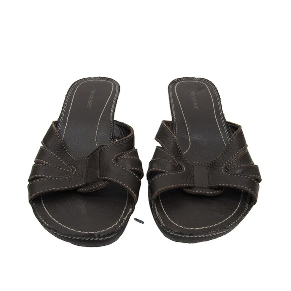 Dockers Brown Leather Clogs Slip On Shoes Mules Womens Size 7.5 W Woven Sandals - Picture 1 of 6